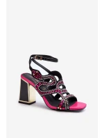 Ozdobené Dámské Sandály Na Podpatku D&A CR952 Černé