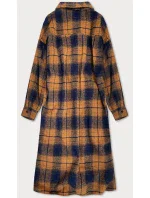 Hnědo-tmavě modrý dámský károvaný košilový kabát (8424) Hnědo-tmavě modrý dámský károvaný košilový kabát (8424)