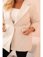 Dámská bunda Plus Size prošívaná s límcem a knoflíkem světlé béžové