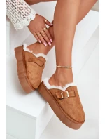 Dámské pantofle na silné podrážce s kožešinou a sponou Camel Linneola