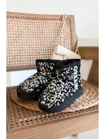 Dětské sněhule boty zateplené s flitry Černo-stříbrné ERebbica