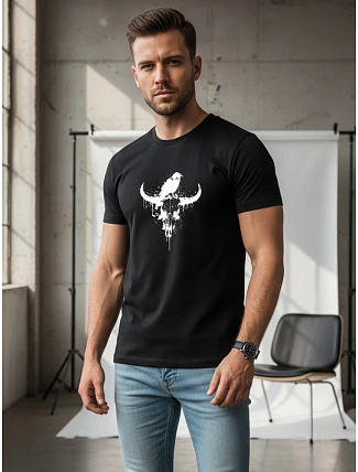 Pánské tričko s potiskem lebky a rohů NX060R
