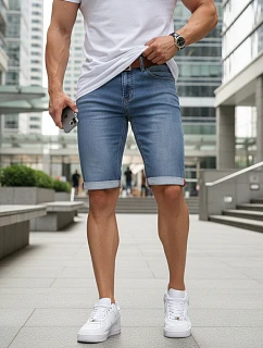 Pánské džínové šortky s páskem modré FashionStreet SX2580