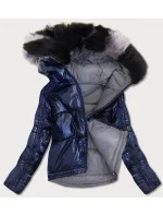 Tmavě modro-šedá oboustranná dámská bunda (b9555)