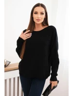Dámský viskózový svetr s krajkovým vzorem a dlouhým rukávem černý