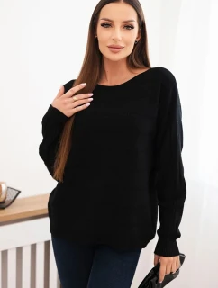 Dámský viskózový svetr s krajkovým vzorem a dlouhým rukávem černý