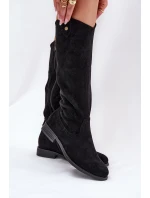 Kozáky Na Plochém Podpatku S Krajkovým Vzorem Černé S.Barski HY51-062 Kozáky Na Plochém Podpatku S Krajkovým Vzorem Černé S.Barski HY51-062