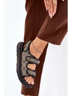 Dámské Vzorované Textilní Sandály Se Zlatými Detaily Béžovo-Černé Pefese