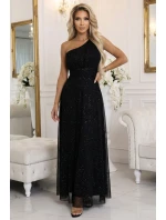 656-3 Dlouhé třpytivé večerní šaty na jedno rameno - klasické černé
