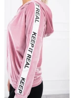 Velurová mikina s kapucí pudrově růžová