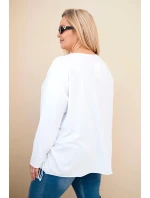 Dámská bavlněná blůza Plus Size s třásněmi bílá