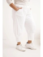 Dámské kalhoty Plus Size s nízkým sedem a gumou v pase bílé