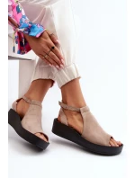 Zazoo 2914 Dámské sandály z velur zamszové béžové