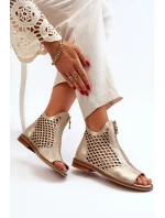 Kožené Prokreslené Sandály Na Zip Zlaté Zazoo 977/L Kožené Prokreslené Sandály Na Zip Zlaté Zazoo 977/L