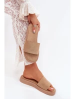 Dámské Pantofle Na Platformě Z Eko Semiše Tmavě Béžové Jorina