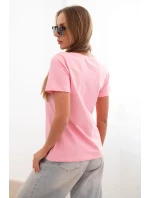 Dámská bavlněná blůza s krátkým rukávem a nášivkou s perlami světle růžová Dámská bavlněná blůza s krátkým rukávem a nášivkou s perlami světle růžová