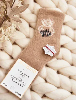 Dětské kožešinové ponožky s medvídkem, béžové