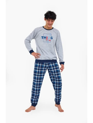 Junior chlapecké pyžamo Thing 967/54 Šedá s tmavě modrou vzor - Cornette Junior chlapecké pyžamo Thing 967/54 Šedá s tmavě modrou vzor - Cornette