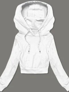 Krátká bílá tepláková mikina s kapucí (8B939-1)