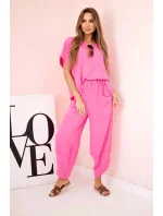 Komplet z viskózy halenka + kalhoty růžový