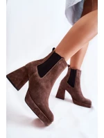 Semišové boty na masivním podpatku Laura Messi 2519 Brown