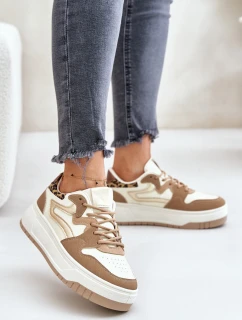 Dámské sneakersy z eko kůže na platformě leopardí béžové Henizore