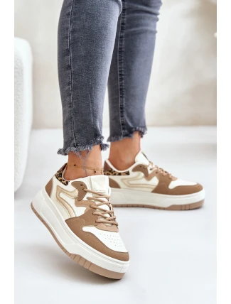 Dámské sneakersy z eko kůže na platformě leopardí béžové Henizore Dámské sneakersy z eko kůže na platformě leopardí béžové Henizore