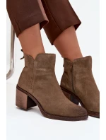 Dámské kotníkové boty z přírodního semiše na sloupku vyhřívané Sergio Leone BT25321-S khaki