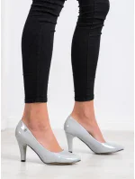 Stylové šedo-stříbrné dámské lodičky na jehlovém podpatku Stylové šedo-stříbrné dámské lodičky na jehlovém podpatku