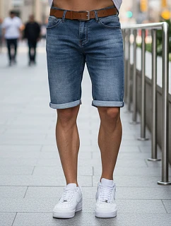 Pánské džínové šortky s páskem modré FashionStreet SX2572