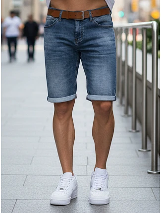 Pánské džínové šortky s páskem modré FashionStreet SX2572