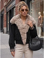 Krátká dámská semišová bunda s kožešinou, černá, FashionStreet TY5842 Krátká dámská semišová bunda s kožešinou, černá, FashionStreet TY5842