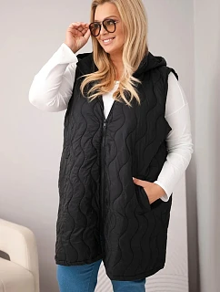Dámská prošívaná vesta Plus Size s kapucí černá