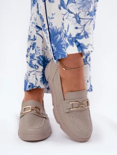 Dámské Kožené Mokasíny se Zlatým Detalem Ciemnobeżowe Vinceza 88007