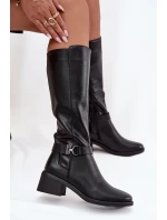 Ocieplane dámské kozačky na klínu s páskem Sergio Leone KZ25826 černé