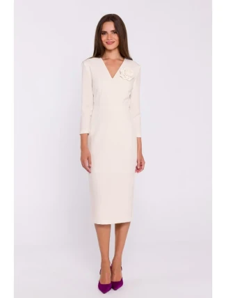 S372 Květinové tužkové šaty - slonová kost S372 Květinové tužkové šaty - slonová kost
