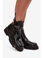 Dámské lakované boty Artiker – černé, zateplené, přírodní kůže