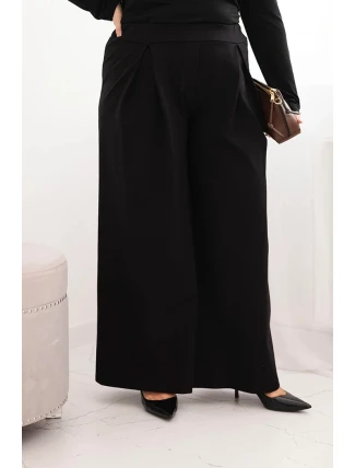Dámské kalhoty Plus Size s širokými nohavicemi a plisováním černé Dámské kalhoty Plus Size s širokými nohavicemi a plisováním černé