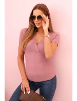 Dámská pruhovaná bavlněná blůza s překládaným výstřihem tmavě růžová