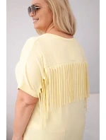 Dámská bavlněná halenka Plus Size s výstřihem do V a třásněmi na zádech žlutá