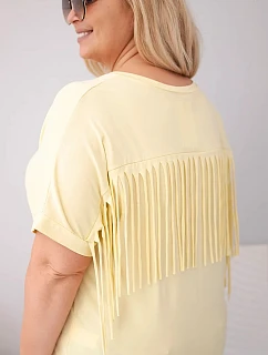 Dámská bavlněná halenka Plus Size s výstřihem do V a třásněmi na zádech žlutá