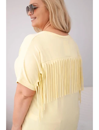 Dámská bavlněná halenka Plus Size s výstřihem do V a třásněmi na zádech žlutá