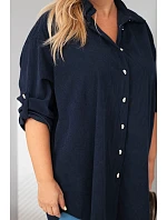 Dámská košile Plus Size z viskózy manšestrová s odepínacími rukávy modrá Dámská košile Plus Size z viskózy manšestrová s odepínacími rukávy modrá