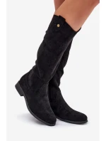 Kozáky Na Plochém Podpatku S Krajkovým Vzorem Černé S.Barski HY51-062 Kozáky Na Plochém Podpatku S Krajkovým Vzorem Černé S.Barski HY51-062