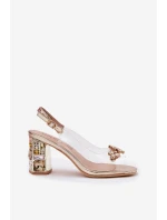 Průhledné sandály na podpatku s krystaly Vinceza 70110 zlaté