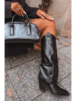 Ochranné kovbojské boty na podpatku z eko kůže černé Mavine