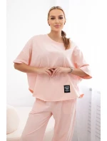 Bavlněný komplet halenka + kalhoty pudrově růžová