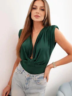 Dámská saténová halenka s hlubokým výstřihem zelený