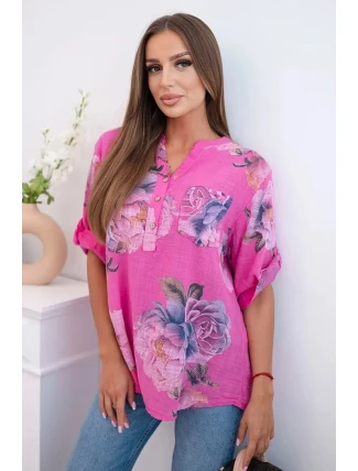 Dámská bavlněná halenka s květinovým vzorem růžový