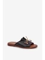 Kožené Ploché Elegantní Pantofle S Mašlí Lewski 3572 Černé